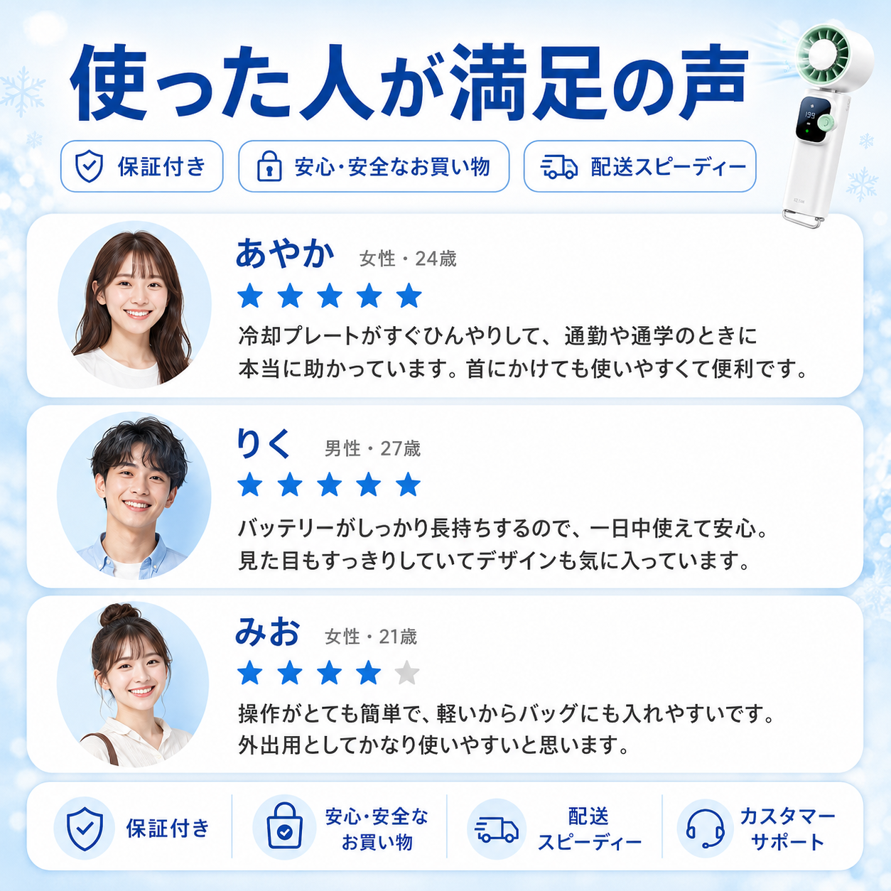 瞬冷 ICE FAN Pro｜冷却プレート搭載 ハンディファン 1〜199段階風量 4000mAh 首掛け・卓上・手持ち3WAY Type-C充電
