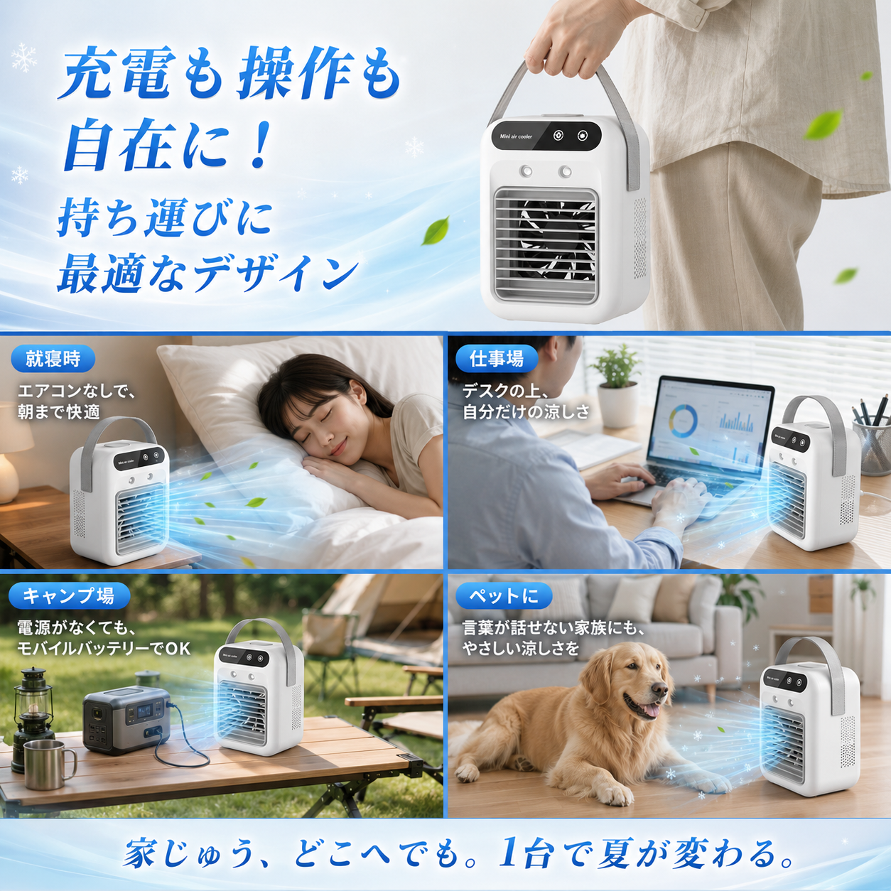 涼風クーラー Pro｜冷風機 卓上ミニエアコン 氷入れOK 静音・加湿・省エネ
