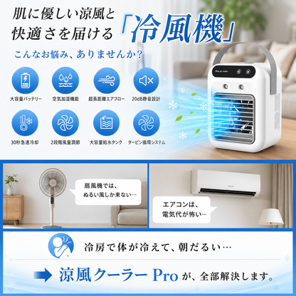 涼風クーラー Plus+ ｜冷風機 卓上ミニエアコン 氷入れOK 静音・加湿・省エネ
