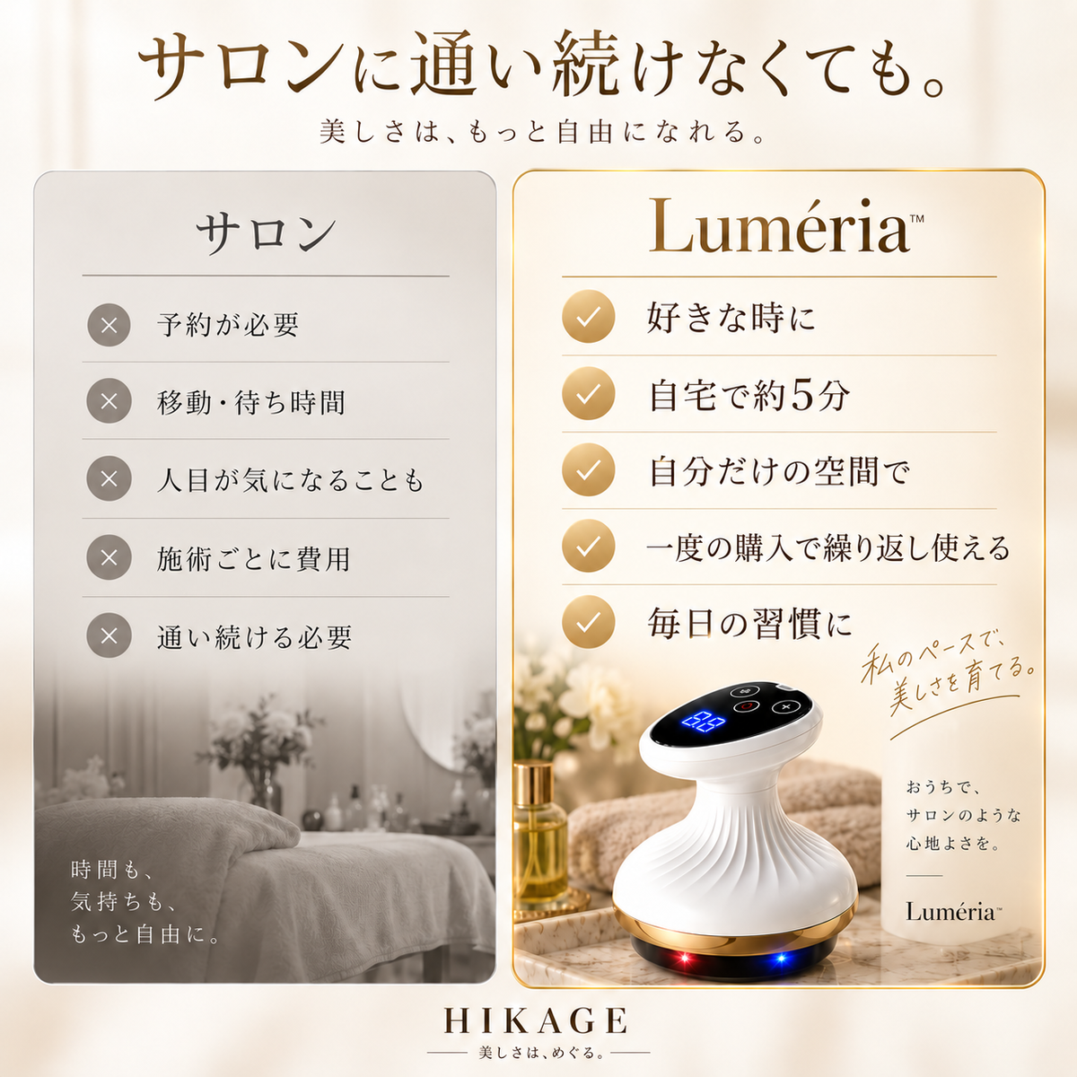 【温感×9段階吸引】Luméria™｜手で揉まずに、自宅で約5分のボディケア