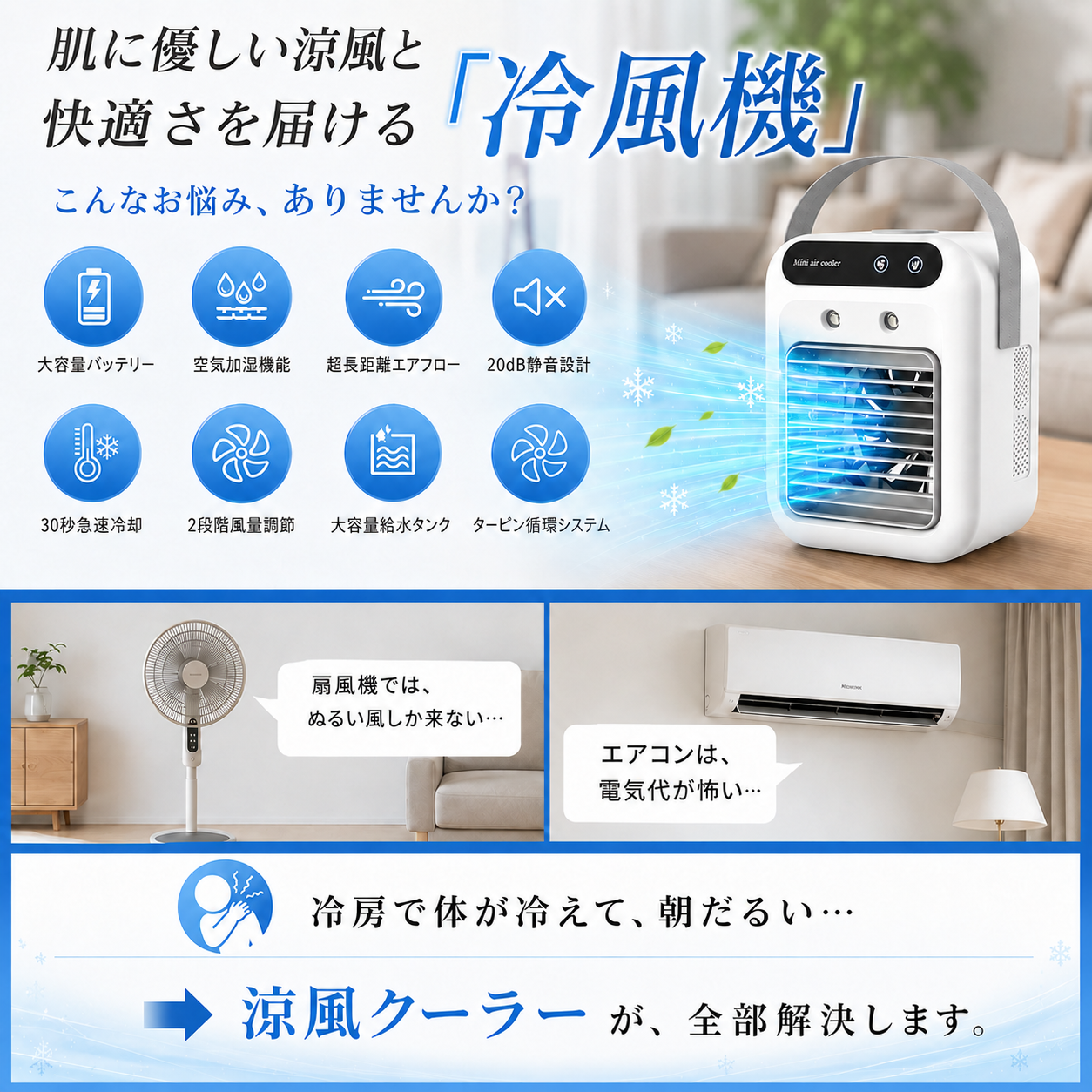 涼風クーラー ｜冷風機 卓上ミニエアコン  静音・省エネ