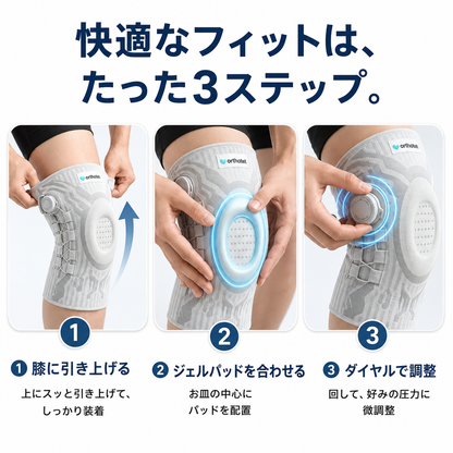 Hizaraku PRO™ 膝サポーター｜ダイヤル式 加圧調整 半月板 膝痛 階段 立ち仕事 スポーツ対応｜左右兼用 シリコン滑り止め メンズ レディース