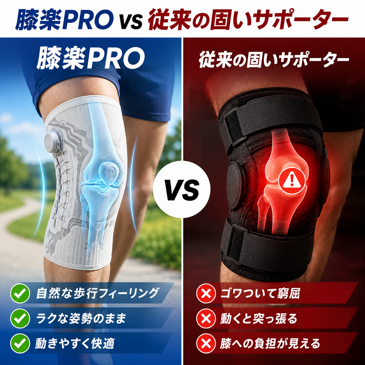 Hizaraku PRO™ 膝サポーター｜ダイヤル式 加圧調整 半月板 膝痛 階段 立ち仕事 スポーツ対応｜左右兼用 シリコン滑り止め メンズ レディース