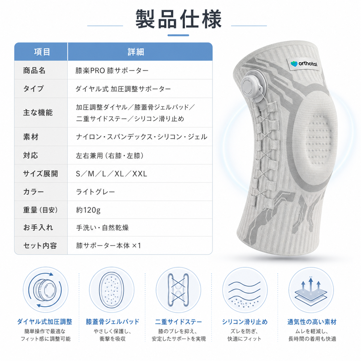 Hizaraku PRO™ 膝サポーター｜ダイヤル式 加圧調整 半月板 膝痛 階段 立ち仕事 スポーツ対応｜左右兼用 シリコン滑り止め メンズ レディース